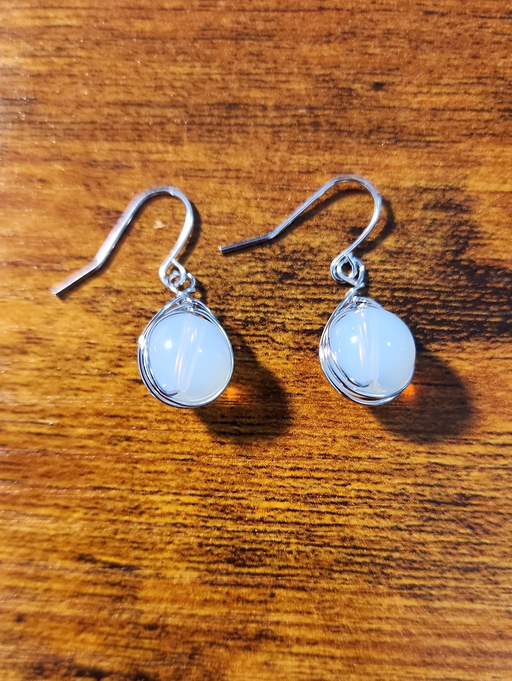 Stone Silver Drop Earrings Vintage Hook White Stone Oval Decor Drop Earrings